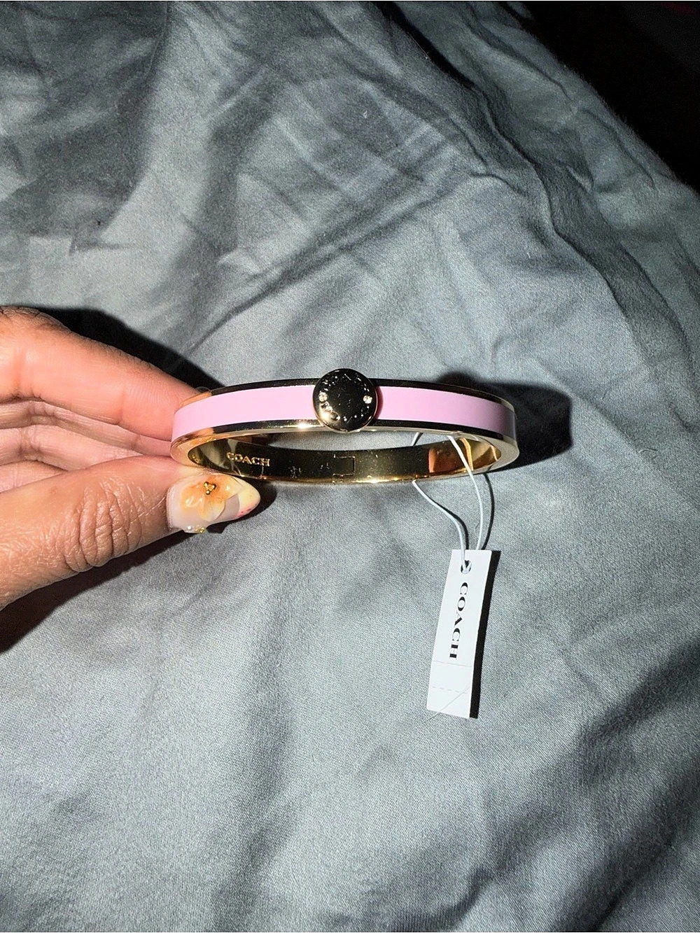 Coach Signature Enamel Hinged Bangle in Pink - NWT